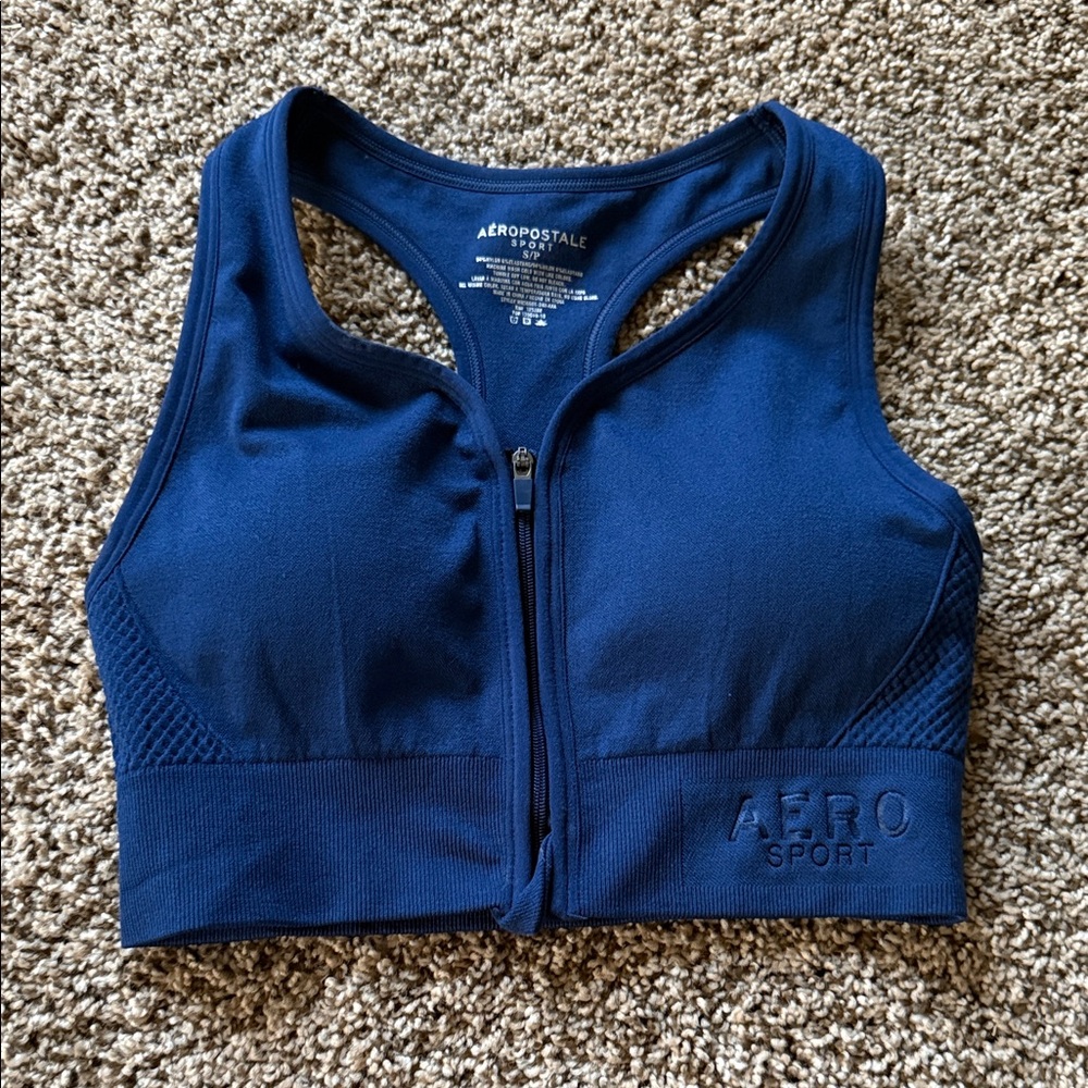 Aeropostale Deep Blue Zip-Up Sports Bra